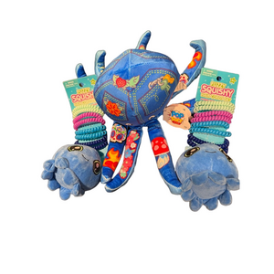 Pop Soft Weighted OCTOPUS Plush + 2 Fuzzy Squishy Hair Cords Sets BUNDLE